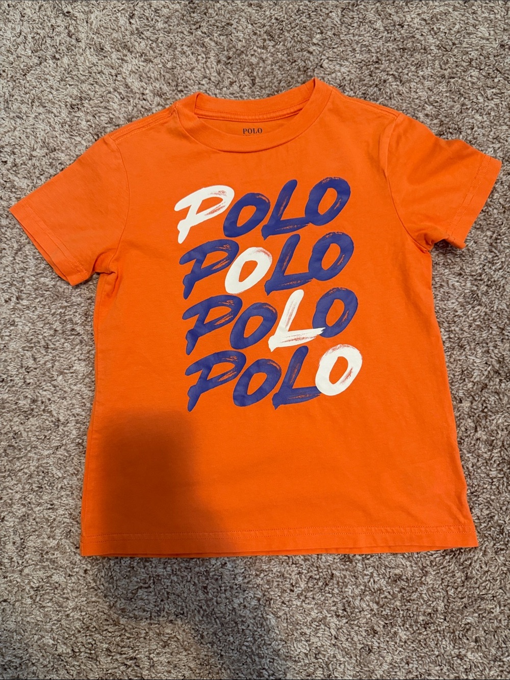 Polo by Ralph Lauren Boy’s Orange Tee with Blue & White Logo Script Size 5